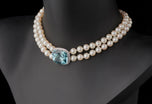 An Exceptional Quality Aquamarine, Diamond & Cultured Pearl two row collar necklet.