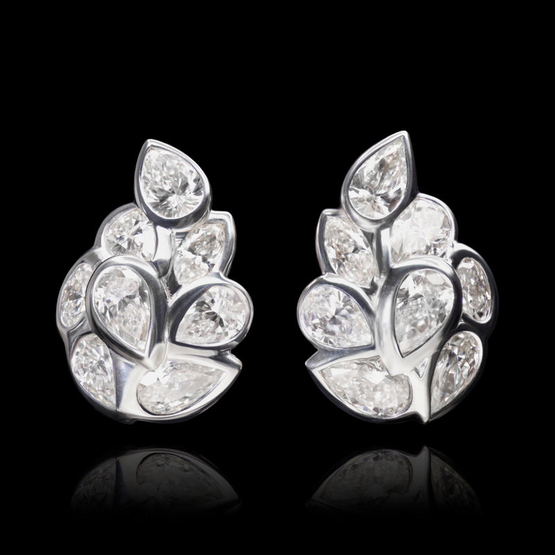 A Pair of Marvellously Naturalistic Diamond Foliate Cluster Earrings