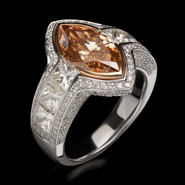 An amazing Cognac Navette Diamond Cluster Ring