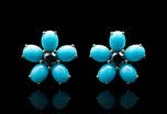 Wild Flower Turquoise and Black Diamond Cluster Earrings