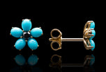 Wild Flower Turquoise and Black Diamond Cluster Earrings