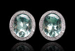 A Pair of Sea Green Beryl & Diamond Cluster Earrings
