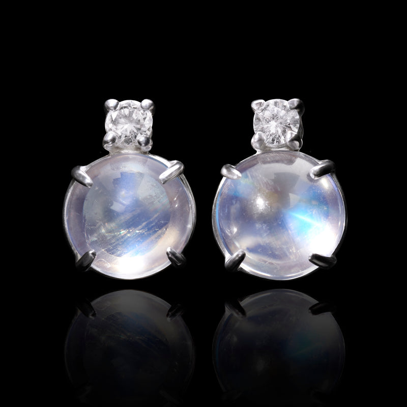 A Pair of Moonstone & Diamond Earrings