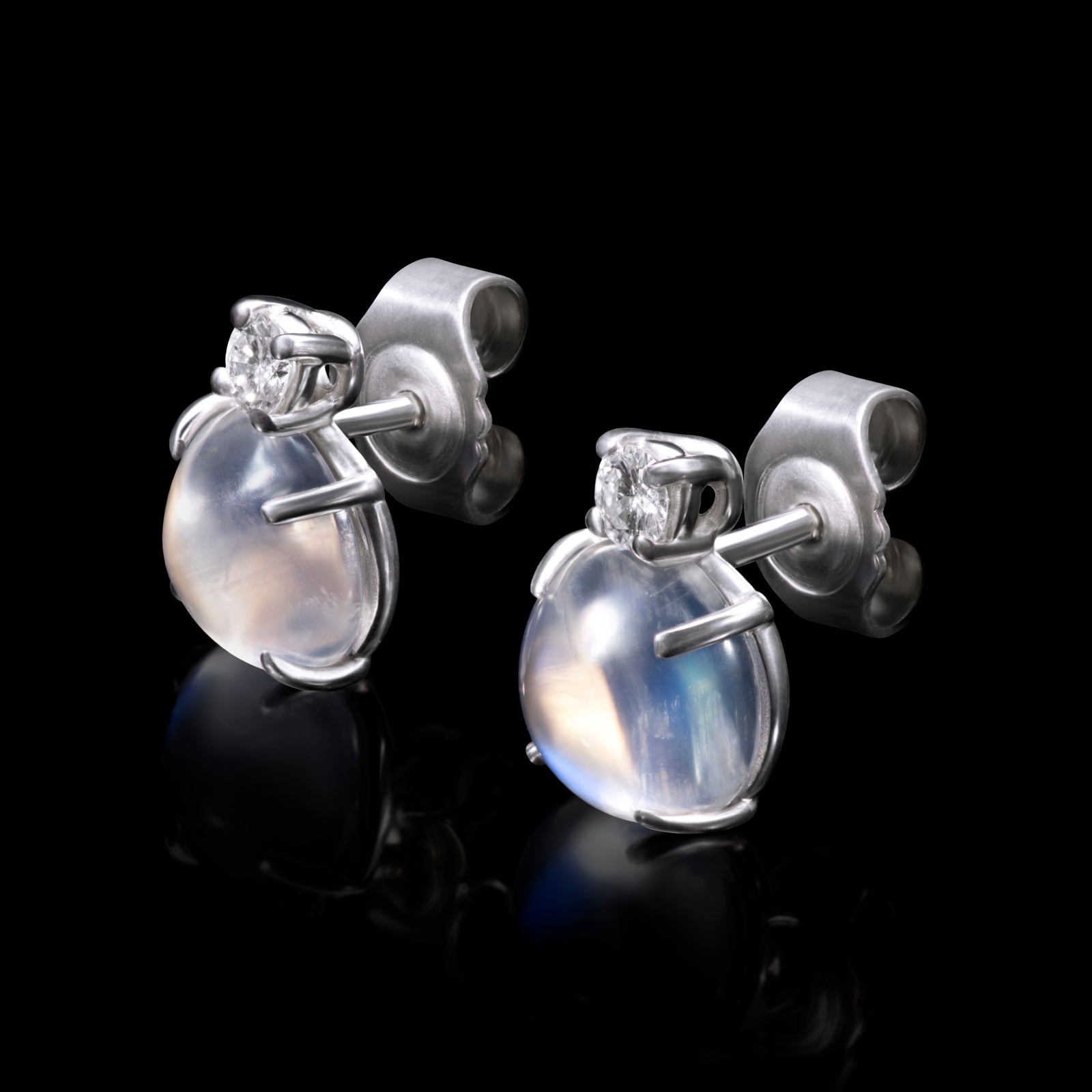 A Pair of Moonstone & Diamond Earrings